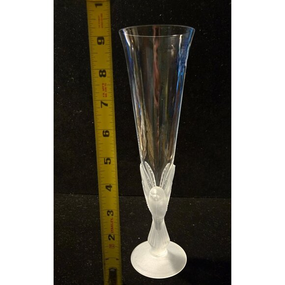 Crystal SASAKI Champagne Flute With Frosted Birds Doves Stem 9"Elegant Design - Picture 6 of 6